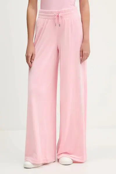 Velurové teplákové kalhoty Juicy Couture dámské, růžová barva, s aplikací, JCWBJ225309