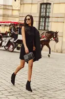 Boto Dámské kožené kotníkové boty s izolací s ozdobou na podpatku Černé Arabella