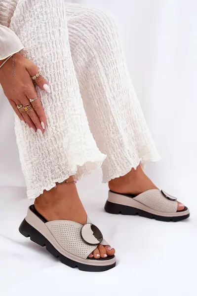 S. BARSKI Dámske Kožené Sandále S Ozdobou Béžové S.Barski