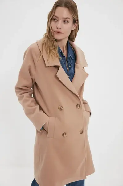 Trendyol velbloudí kabát s knoflíkovým zapínáním Cachet