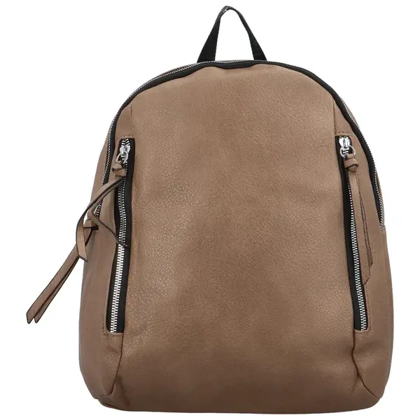 Menší dámský koženkový batůžek s látkovými popruhy Nuria, zemitá