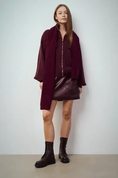 Kožené kotníkové boty Medicine dámské, vínová barva, na platformě