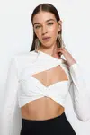 Trendyol Ecru Crop Blúzka s podšívkou a detailom výrezu/okna