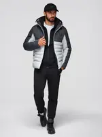 Ombre Men's quilted jacket with detachable hood - graphite and white