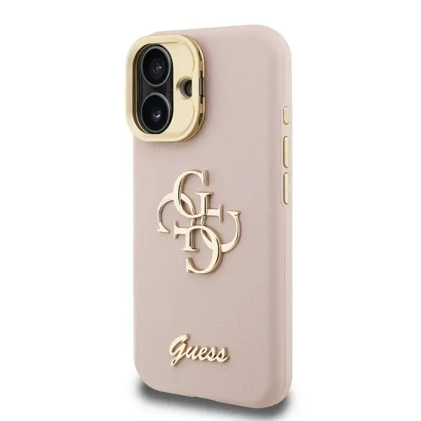 Zadní kryt Guess PU Grained 4G Logo Stand Camera Frame pro Apple iPhone 16, růžová
