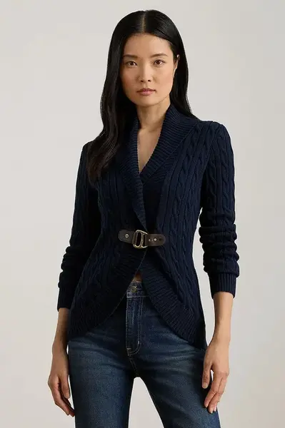 Bavlněný kardigan Lauren Ralph Lauren dámský, tmavomodrá barva, 200P03473