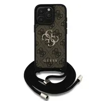 Zadní kryt Guess PU 4G Metal Logo Crossbody Popruh pro Apple iPhone 15 Pro Max, hnědá