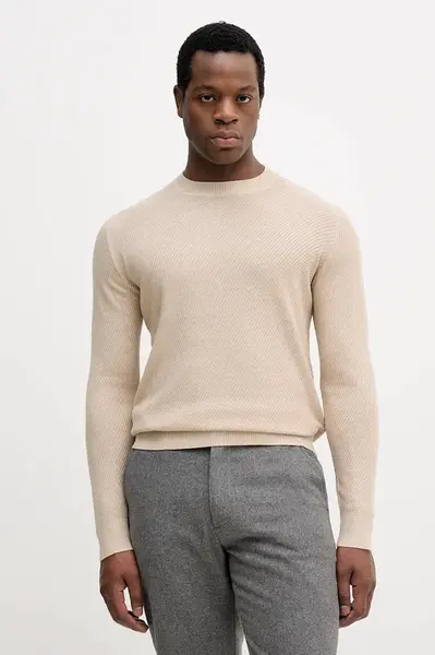 Svetr z vlněné směsi Sisley pánský, béžová barva, 1041S104H