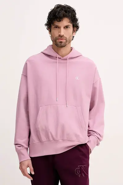 Mikina Calvin Klein Jeans pánská, béžová barva, s kapucí, hladká, LV04RC278G