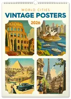 NOTIQUE Nástěnný kalendář Vintage plakáty – světová města 2026, 33 x 46 cm