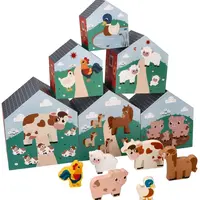 Adam Toys Domečky/pyramidy s 6 dřevěnými zvířátky, Farma
