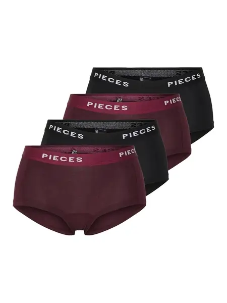 PIECES Nohavičky  baklažánová / čierna / biela