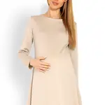 Elegantní volné těhotenské šaty dl. rukáv - béžové, XXL