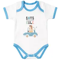 mbaby Bavlněné body s krátkým rukávem, Méďa Boys Rule, bílo/modré, vel. 68