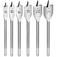 Vrtáky do dreva, ploché, 10,0-25,0 mm, sada 6 ks, Drel