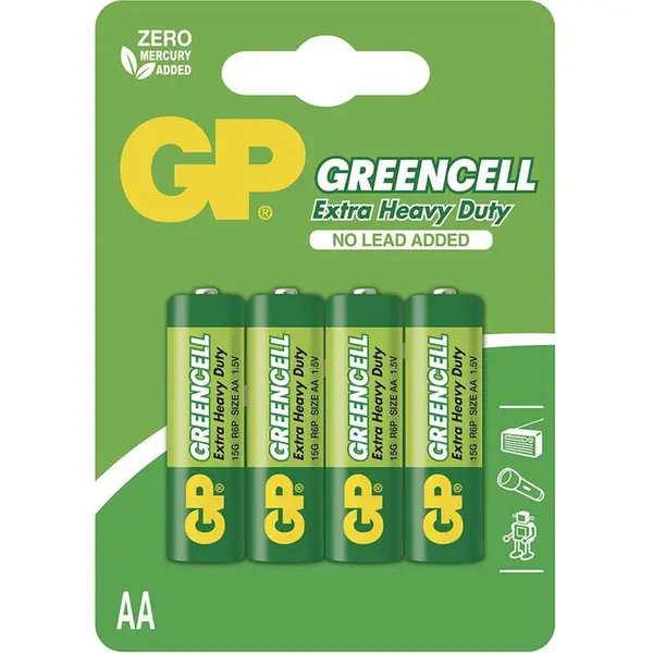 Zinková baterie GP Greencell AA (R6), 4 ks