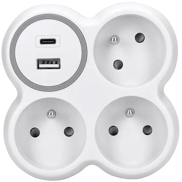 Rozbočka 3x15A USB A+C nabíječka s vypínačem