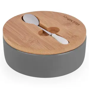 Cukřenka s bambus pokličkou 14.5x5cm šedá+ lžička