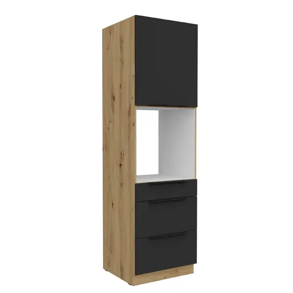 Vysoká skříňka pro vestavnou troubu Aria 60 DPS-210 3S 1F - Premium Box Barva korpusu: Dub artisan, Barva dvířek: BL - Black AFM