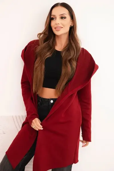 Kesi Dámská bavlněná bunda s kapucí a prodlouženým předním dílem bordová