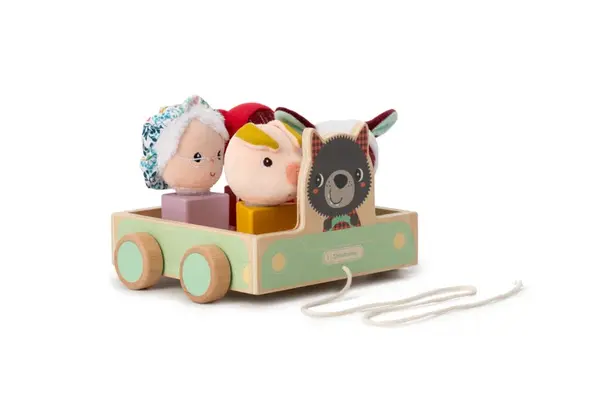 Lilliputiens - ťahací vozík vlk Ľudovít s aktivitami - vkladačka + tvary