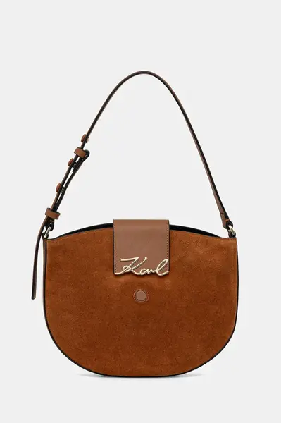Semišová kabelka Karl Lagerfeld K/SIGNATURE hnědá barva, B1W30196