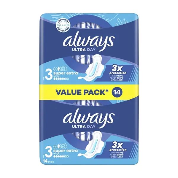 ALWAYS Ultra Day Super Extra Duo Hygienické vložky s křidélky 14 kusů