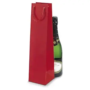 25 x Dárková taška na láhve z lakovaného papíru 100x100x400mm, červená