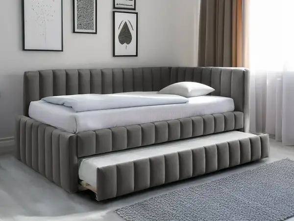 Čalúnená posteľ COMFINO VELVET s prístelkou 120x200 cm sivá