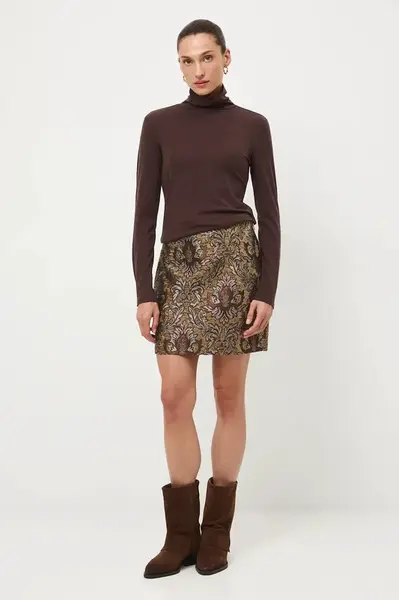 Tričko s dlouhým rukávem s vlnou Medicine hnědá barva, s golfem