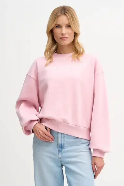 Mikina Tommy Hilfiger dámská, růžová barva, s potiskem, WW0WW47831