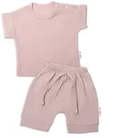 Baby Nellys 2-dílná mušelínová soupravička, tričko + kraťasky BOY, béžová vel.  62