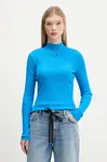 Tričko s dlouhým rukávem Hugo Blue Easy Longsleeve_B dámské, fialová barva, s pologolfem, 50525318