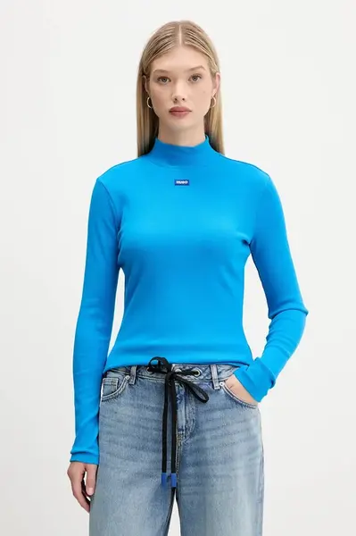 Tričko s dlouhým rukávem Hugo Blue Easy Longsleeve_B dámské, fialová barva, s pologolfem, 50525318