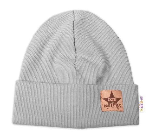 Baby Nellys Žebrovaná dvouvrstvá čepice s lemem - šedá vel.  92/98