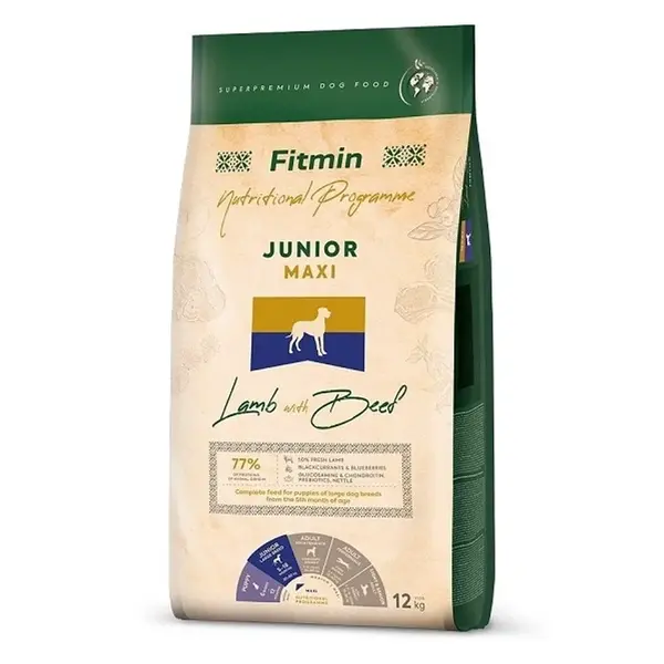 Fitmin Dog Maxi Junior Lamb With Beef 12 kg | Granule pro psy