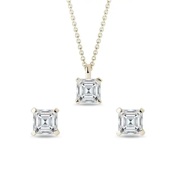 Sada šperkov s asscher diamantmi v žltom zlate KLENOTA