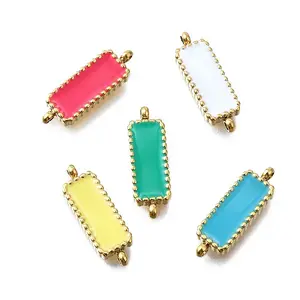304 Stainless Steel Enamel Rectangle Connector Charms