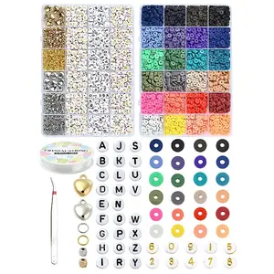 DIY Flat Round Handmade Polymer Clay Beads Bracelets Making Kits