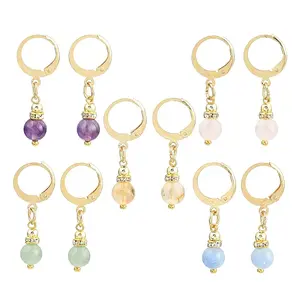 Natural & Synthetic Mixed Stone Round Hoop Earrings