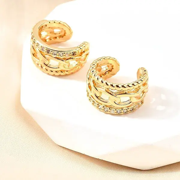 Brass Micro Pave Clear Cubic Zirconia Cuff Earrings
