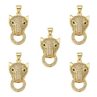 5Pcs Brass Micro Pave Clear & Green Cubic Zirconia Pendants