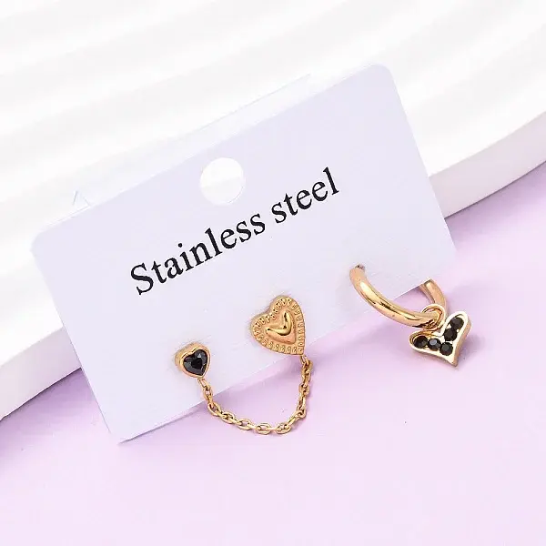 304 Stainless Steel Heart Stud Earring & Hoop Earring Sets