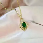 Alloy Crystal Rhonestone and Green Glass Teardrop Pendants Necklaces for Women