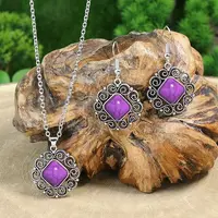 Flower Alloy & Acrylic Pendant Necklaces & Dangle Earrings Sets