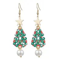 Glass Seed & Glass Pearl Beads Tree Dangle Earrings
