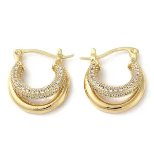 Rack Plating Brass Micro Pave Cubic Zirconia Hoop Earrings