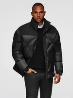 Ombre Men's hooded jacket with geometric diamond quilting - black