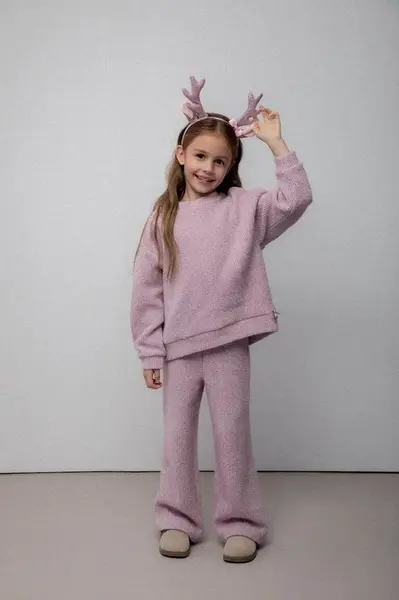 Dětské kalhoty Coccodrillo fialová barva, WINTER COSY GRIL KIDS