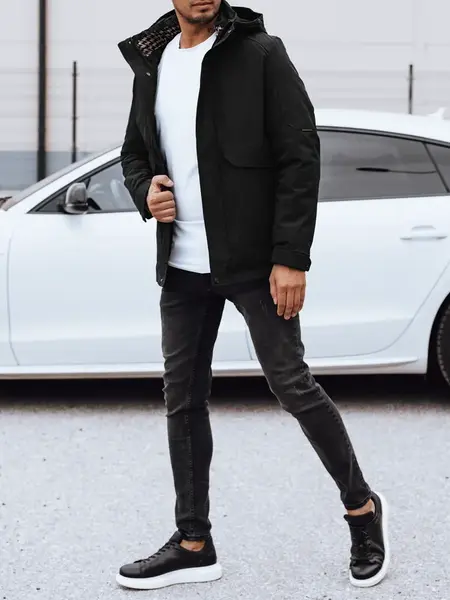 Pánská černá přechodná bunda s kapucí